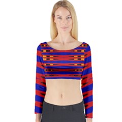 Bright Blue Red Yellow Mod Abstract Long Sleeve Crop Top