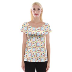 Squares rhombus and circles pattern  Women s Cap Sleeve Top