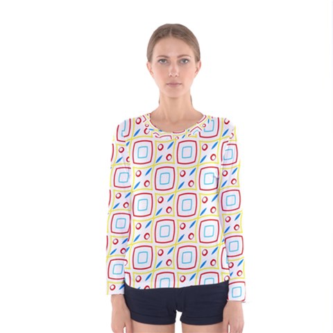 Squares Rhombus And Circles Pattern  Women Long Sleeve T-shirt by LalyLauraFLM