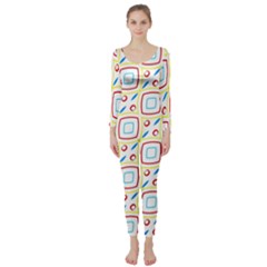 Squares rhombus and circles pattern   Long Sleeve Catsuit