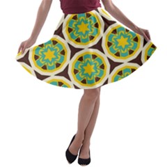 Blue Yellow Flowers Pattern A-line Skater Skirt by LalyLauraFLM