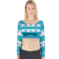 Blue triangles and stripes  Long Sleeve Crop Top