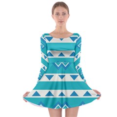 Blue triangles and stripes  Long Sleeve Skater Dress