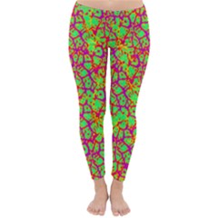 Officially Sexy Neon Green Pink Purple & Yellow Cracked Pattern Winter Leggings  by OfficiallySexy