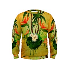 Tropical Design With Flowers And Palm Trees Kids  Sweatshirt