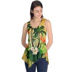 Tropical Design With Flowers And Palm Trees Sleeveless Tunic