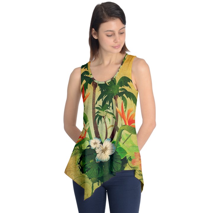 Tropical Design With Flowers And Palm Trees Sleeveless Tunic