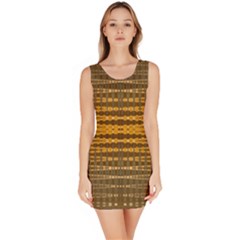 Yellow Gold Khaki Glow Pattern Sleeveless Bodycon Dress