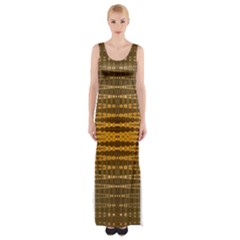 Yellow Gold Khaki Glow Pattern Maxi Thigh Split Dress