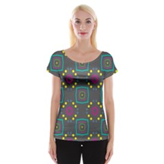 Squares And Circles Pattern Women s Cap Sleeve Top by LalyLauraFLM