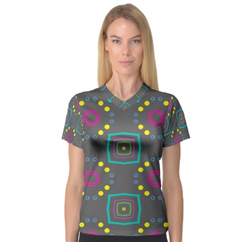 Squares And Circles Pattern Women s V-neck Sport Mesh Tee by LalyLauraFLM
