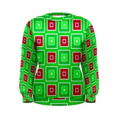 Green Red Squares Pattern     Women s Sweatshirt by LalyLauraFLM