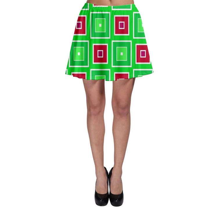 Green red squares pattern    Skater Skirt