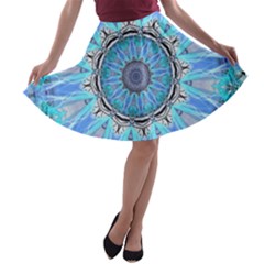 Sapphire Ice Flame, Light Bright Crystal Wheel A-line Skater Skirt by DianeClancy