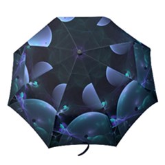 The Music Of My Goddess, Abstract Cyan Mystery Planet Folding Umbrellas by DianeClancy