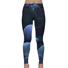 The Music Of My Goddess, Abstract Cyan Mystery Planet Yoga Leggings by DianeClancy