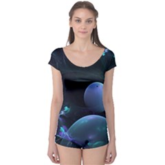 The Music Of My Goddess, Abstract Cyan Mystery Planet Boyleg Leotard (ladies) by DianeClancy
