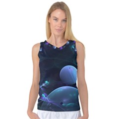 The Music Of My Goddess, Abstract Cyan Mystery Planet Women s Basketball Tank Top by DianeClancy