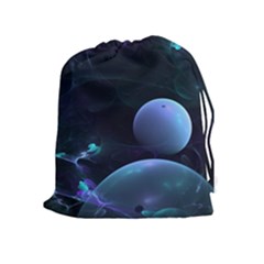 The Music Of My Goddess, Abstract Cyan Mystery Planet Drawstring Pouches (extra Large) by DianeClancy