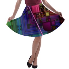 Jewel City, Radiant Rainbow Abstract Urban A-line Skater Skirt by DianeClancy