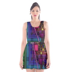 Jewel City, Radiant Rainbow Abstract Urban Scoop Neck Skater Dress by DianeClancy