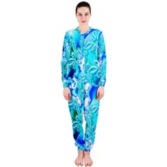 Blue Ice Crystals, Abstract Aqua Azure Cyan Onepiece Jumpsuit (ladies)  by DianeClancy