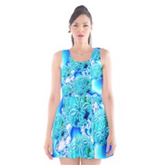 Blue Ice Crystals, Abstract Aqua Azure Cyan Scoop Neck Skater Dress by DianeClancy