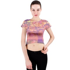 Glorious Skies, Abstract Pink And Yellow Dream Crew Neck Crop Top by DianeClancy