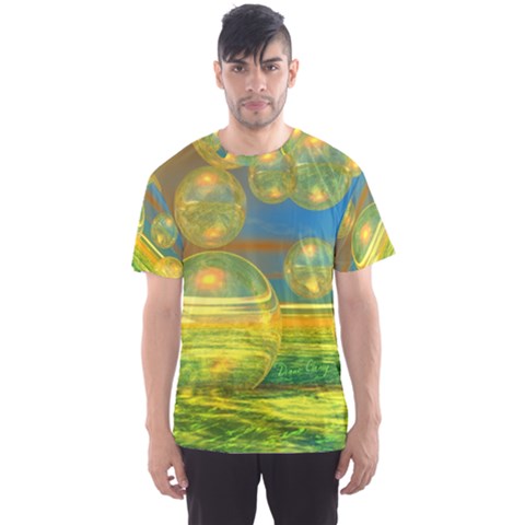 Golden Days, Abstract Yellow Azure Tranquility Men s Sport Mesh Tee by DianeClancy