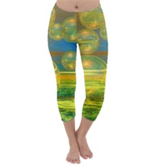 Golden Days, Abstract Yellow Azure Tranquility Capri Winter Leggings  by DianeClancy