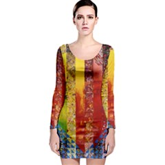 Conundrum I, Abstract Rainbow Woman Goddess  Long Sleeve Bodycon Dress by DianeClancy