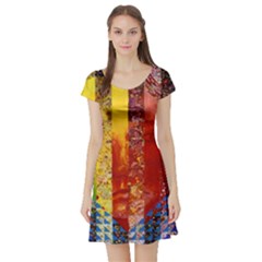 Conundrum I, Abstract Rainbow Woman Goddess  Short Sleeve Skater Dress by DianeClancy