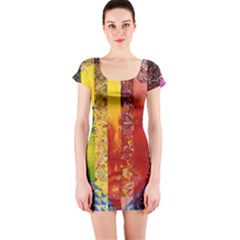 Conundrum I, Abstract Rainbow Woman Goddess  Short Sleeve Bodycon Dress by DianeClancy