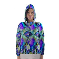 Abstract Peacock Celebration, Golden Violet Teal Hooded Wind Breaker (women) by DianeClancy