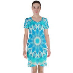 Blue Ice Goddess, Abstract Crystals Of Love Short Sleeve Nightdress
