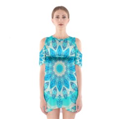 Blue Ice Goddess, Abstract Crystals Of Love Cutout Shoulder Dress