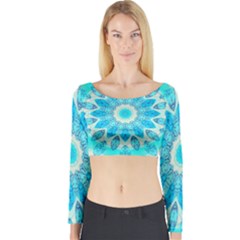 Blue Ice Goddess, Abstract Crystals Of Love Long Sleeve Crop Top