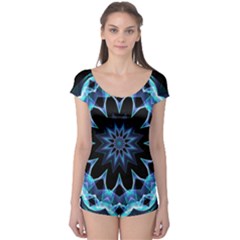 Crystal Star, Abstract Glowing Blue Mandala Boyleg Leotard (ladies) by DianeClancy