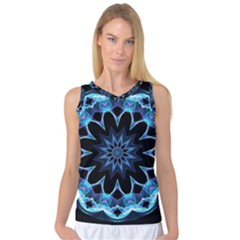 Crystal Star, Abstract Glowing Blue Mandala Women s Basketball Tank Top by DianeClancy
