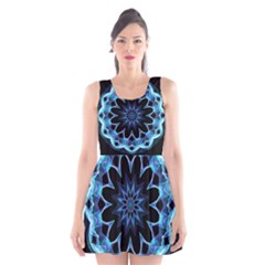 Crystal Star, Abstract Glowing Blue Mandala Scoop Neck Skater Dress by DianeClancy