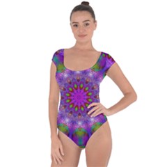 Rainbow At Dusk, Abstract Star Of Light Short Sleeve Leotard (ladies) by DianeClancy