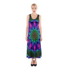 Star Of Leaves, Abstract Magenta Green Forest Full Print Maxi Dress by DianeClancy