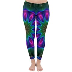 Star Of Leaves, Abstract Magenta Green Forest Winter Leggings  by DianeClancy