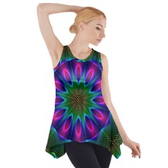 Star Of Leaves, Abstract Magenta Green Forest Side Drop Tank Tunic by DianeClancy