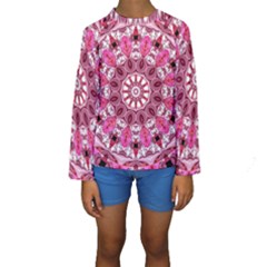 Twirling Pink, Abstract Candy Lace Jewels Mandala  Kid s Long Sleeve Swimwear