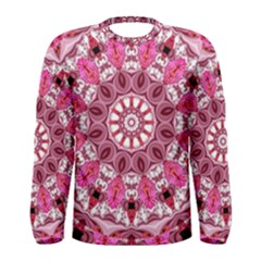 Twirling Pink, Abstract Candy Lace Jewels Mandala  Men s Long Sleeve Tee