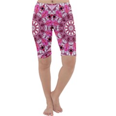 Twirling Pink, Abstract Candy Lace Jewels Mandala  Cropped Leggings