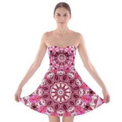 Twirling Pink, Abstract Candy Lace Jewels Mandala  Strapless Dresses by DianeClancy