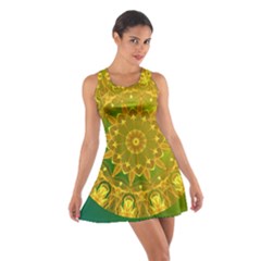 Yellow Green Abstract Wheel Of Fire Racerback Dresses