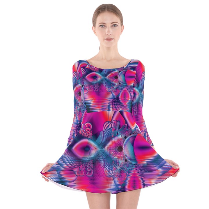 Cosmic Heart of Fire, Abstract Crystal Palace Long Sleeve Velvet Skater Dress